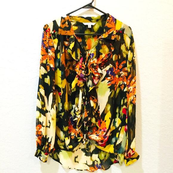Cabi Floral Sheer Tie Front Blouse Style Size Small - Picture 2 of 7